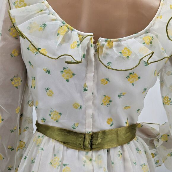 Vintage 70s Montgomery Ward Dress Prairie Gown Floral Velvet Cottage Southern 4 - Picture 14 of 16